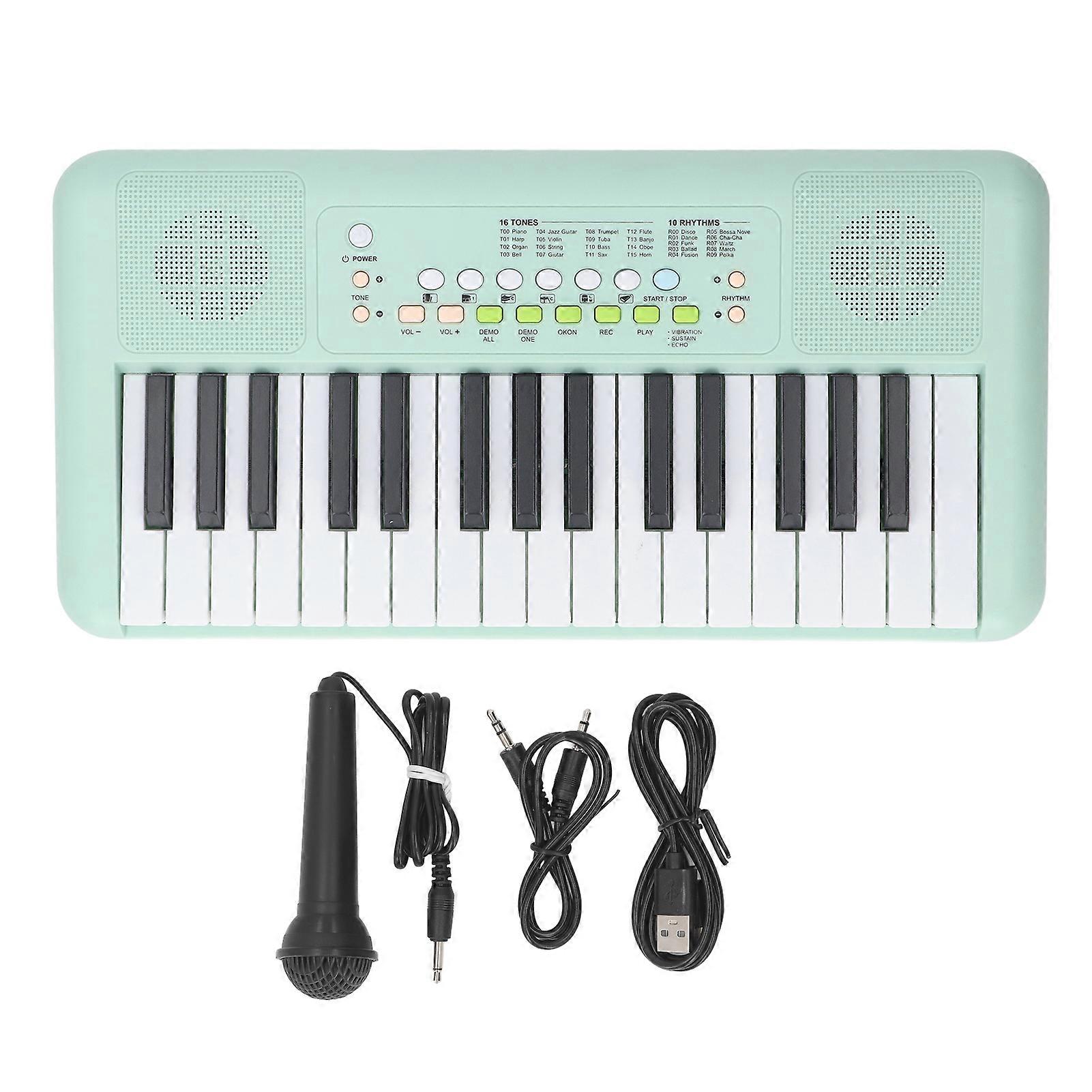 32 Key Electronic Keyboard 16 Tones 10 Rhythms with Vibrato Sustain Echo Effects, Portable Piano Keyboard with Microphone in Avocado Green