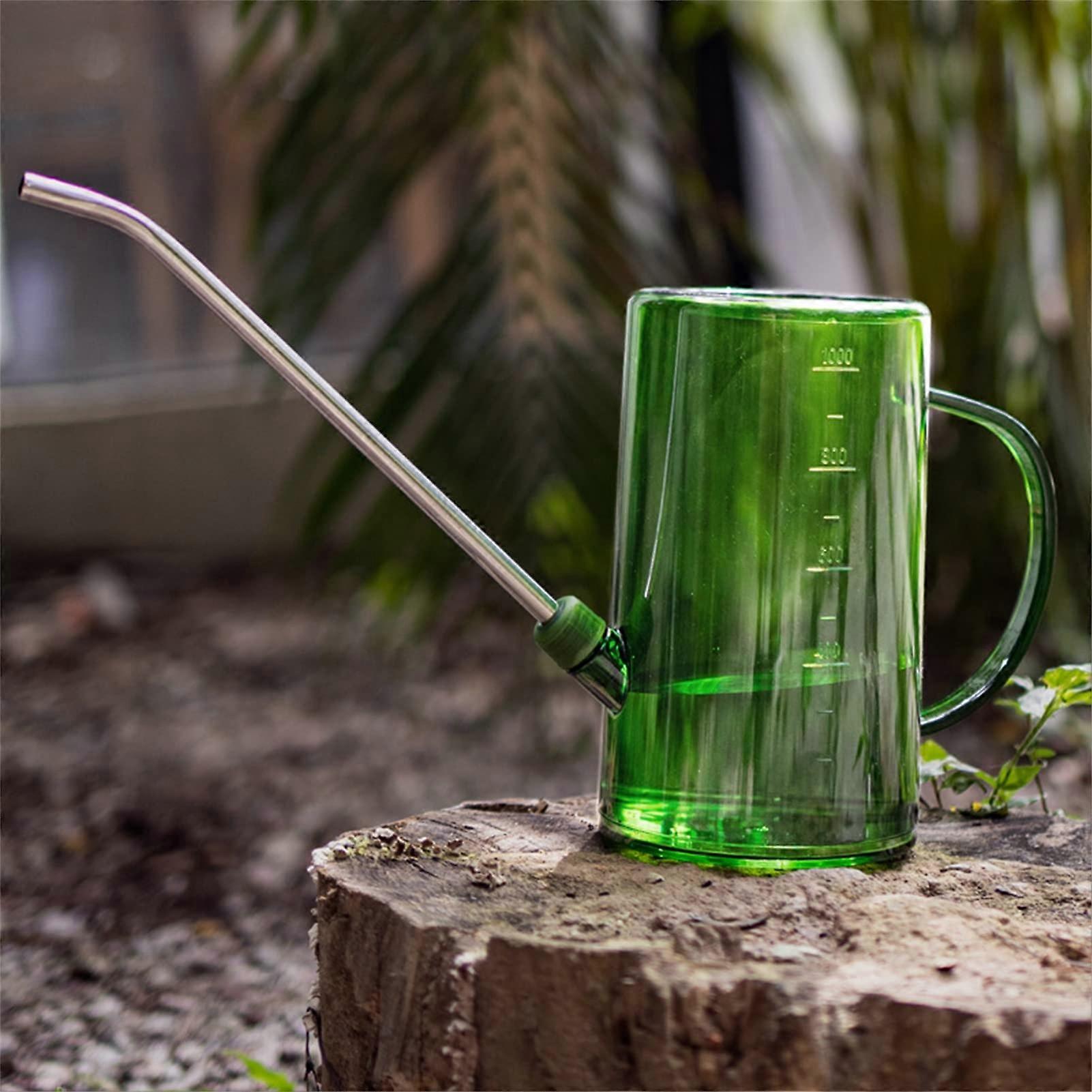 Watering Can for Indoor Plants 34 oz Green Plastic Long Spout with Measurable Scale for Flowers Succulents Home Garden