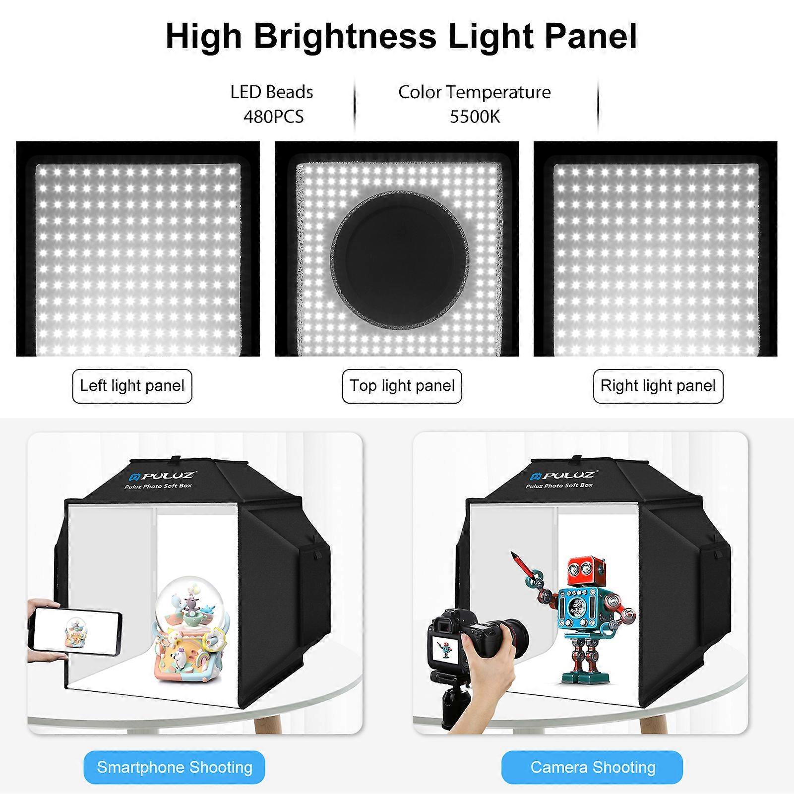PULUZ PU5042B 40cm * 40cm Folding LED Light Tent Desktop Photo Studio Light Box Softbox 480pcs LED Beads CRI95 70W 5500K Dimmable with 4pcs Color Bac