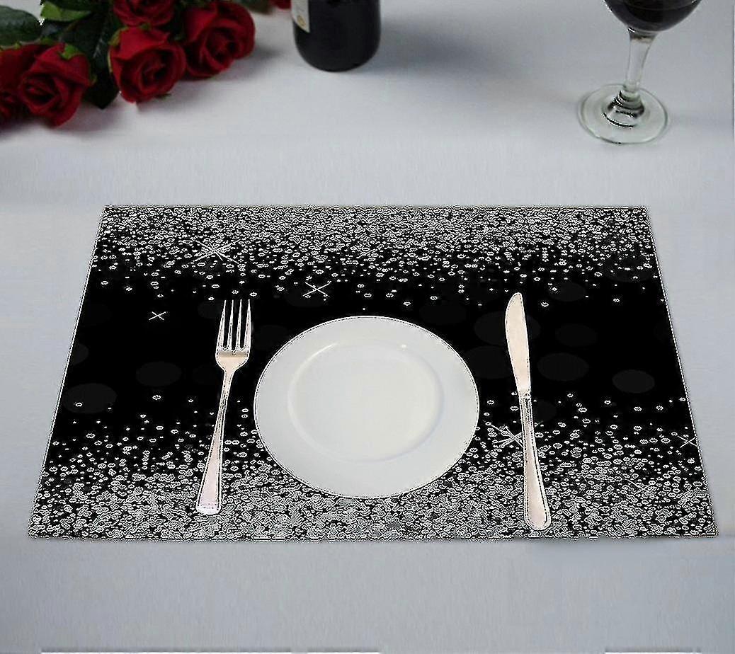 Glänzendes silbernes Glitzer-Tischset in Schwarz 30x45cm, 2er-Pack