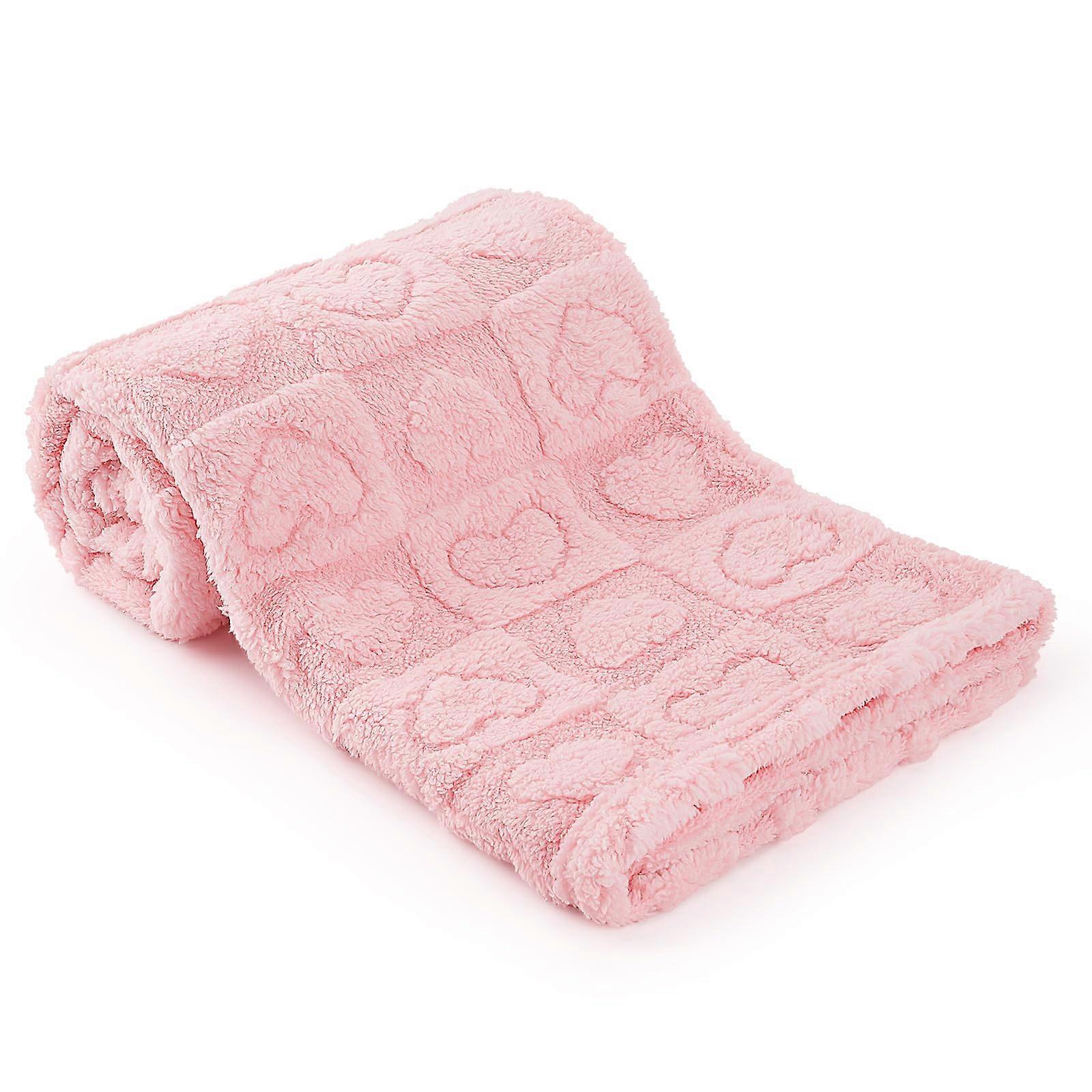 Soft Plush Baby Blanket 32"x37" Light Pink Hearts Pattern Fleece Crib Stroller Blanket for Boys Girls Lightweight Breathable