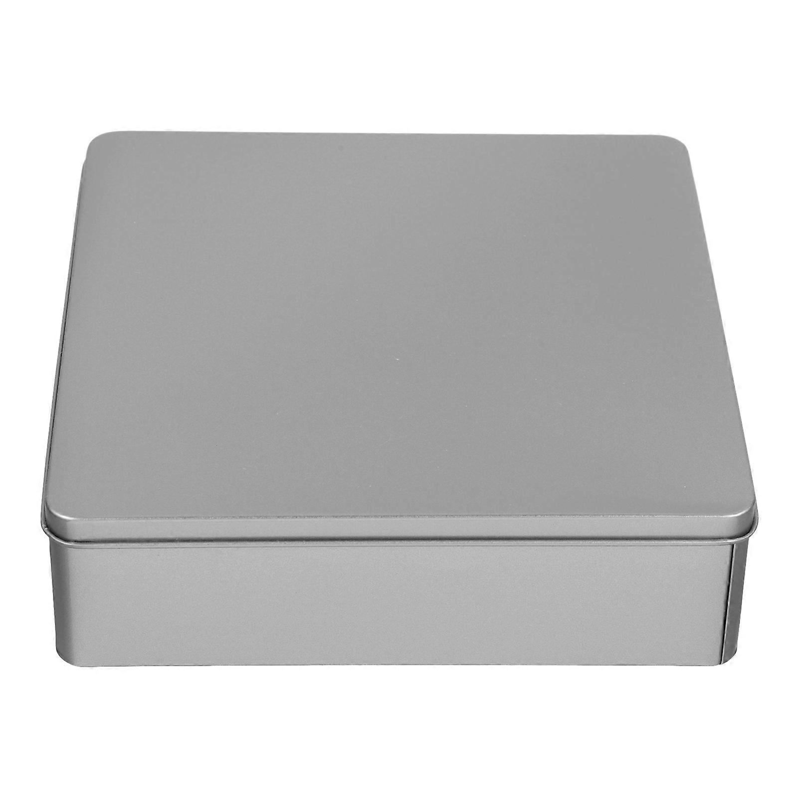 Airtight Biscuit Container Classic Decorative Square Tinplate Box for Mints Parties 20.00X20.00X5.50CM Silver 1Pcs