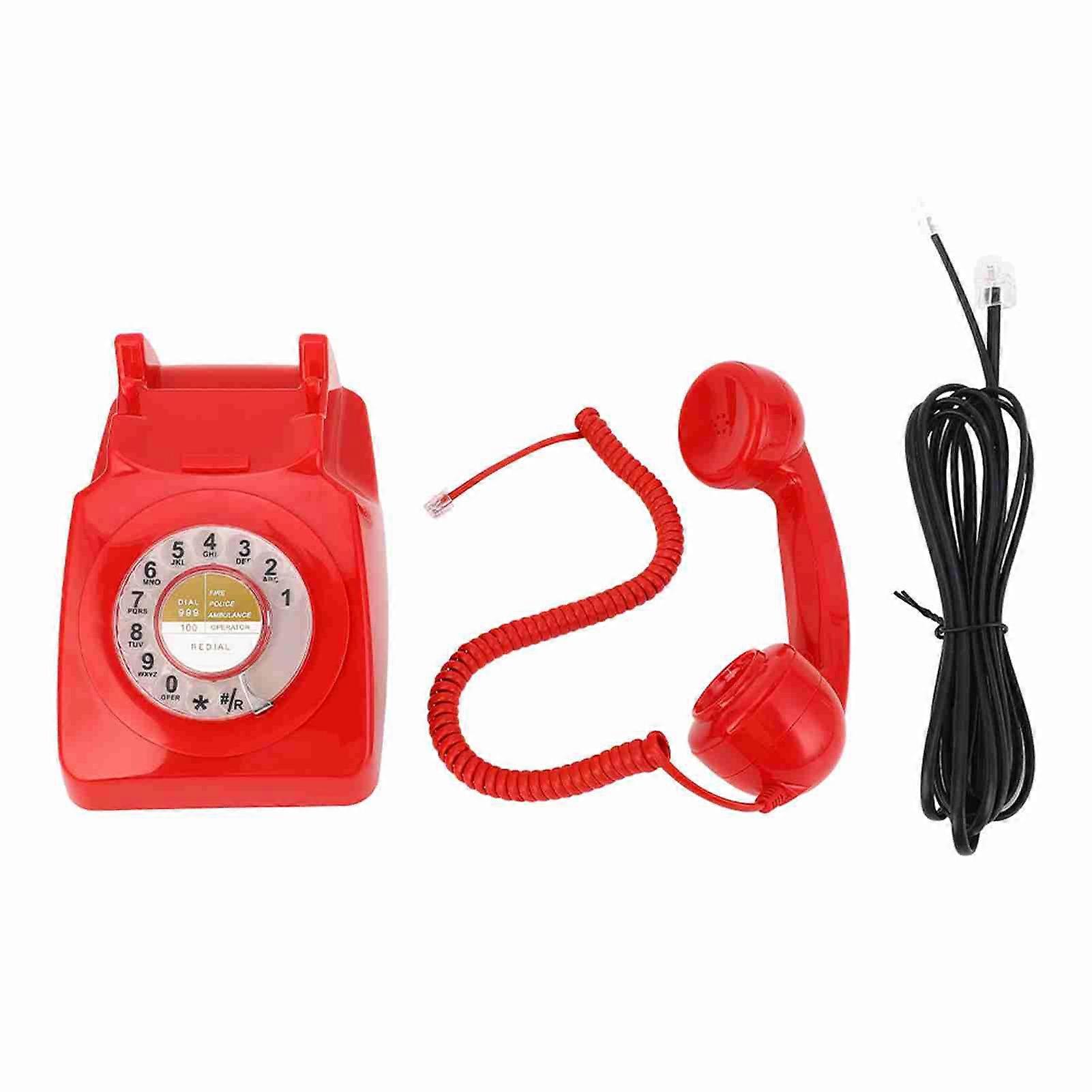 Téléphone rétro à cadran rotatif, téléphone fixe vintage, téléphone de bureau (rouge)