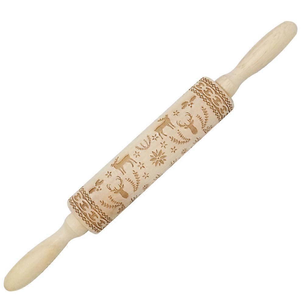 Embossing Rolling Pin Wooden Rolling Stick Handmade Baking Tool Cylindrical Shape Diy Projects 1Pc