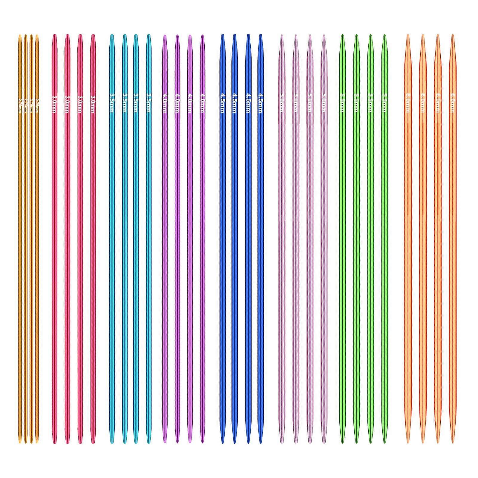 35 cm Extra Long Knitting Needles Set, Stainless Steel Double Pointed Needles, 32 Piece Colorful Set, 2.75 mm to 6 mm DPNs