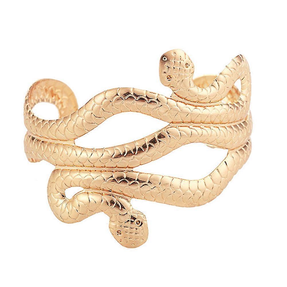 Punk Style Metal Armband Serpentine Shape Exaggerating Arm Jewelry for Daily Wear 8x8cm Golden 1Pc