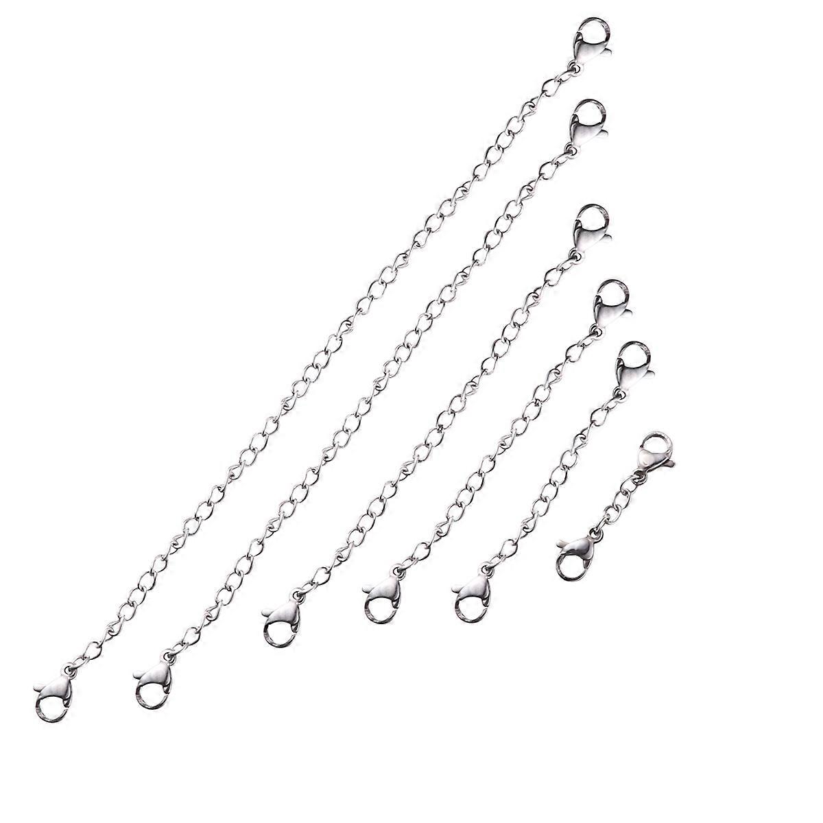 Stainless Steel Lobster Buckle Extender Chain Necklace Extension Kit for Jewelry Making – Silver Color, 6pcs Set for DIY Bracelets
