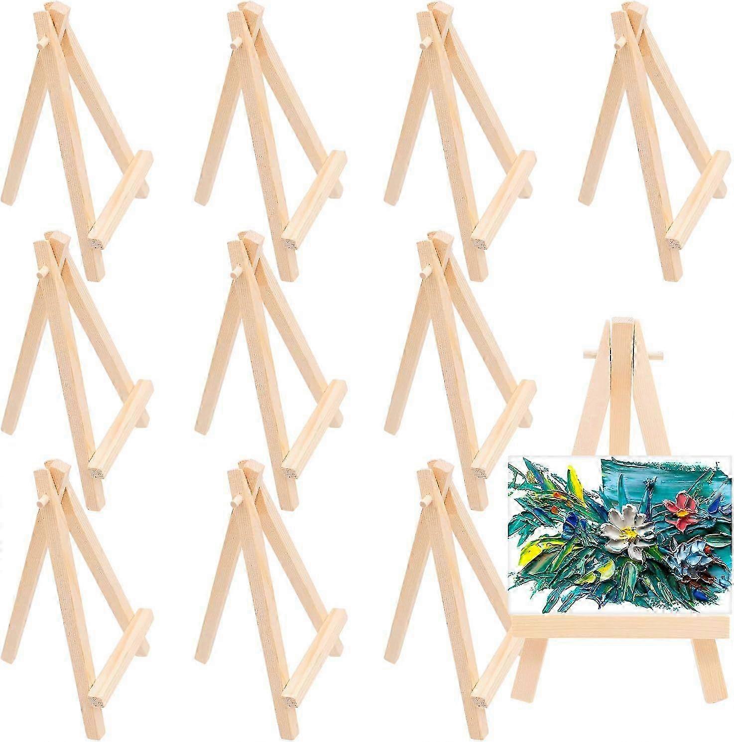 10 pieces Mini Foldable Wooden Triangle Easel for Canvas Art, Photo Display, Card Holder