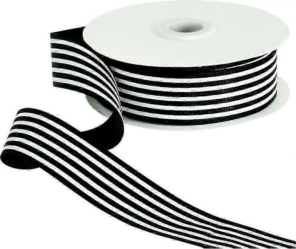 شريط مخطط باللونين الأسود والأبيض بعرض بوصة واحدة من شرائط Grosgrain المصنوعة من القماش، لفة بطول 25 ياردة لتغليف الهدايا