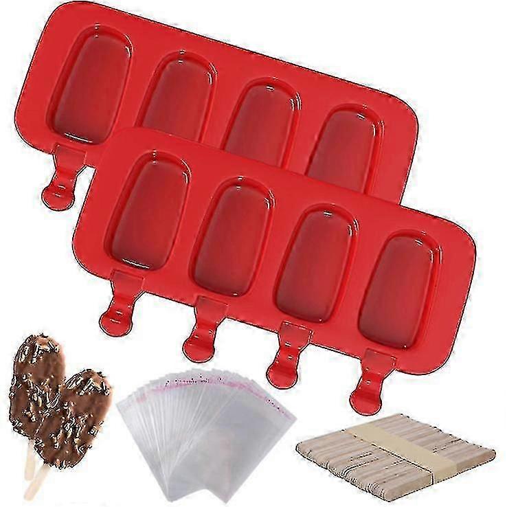 2pcs Silicone Ice Cream Mold 4 Grid with 50 Sticks and 50 Bags