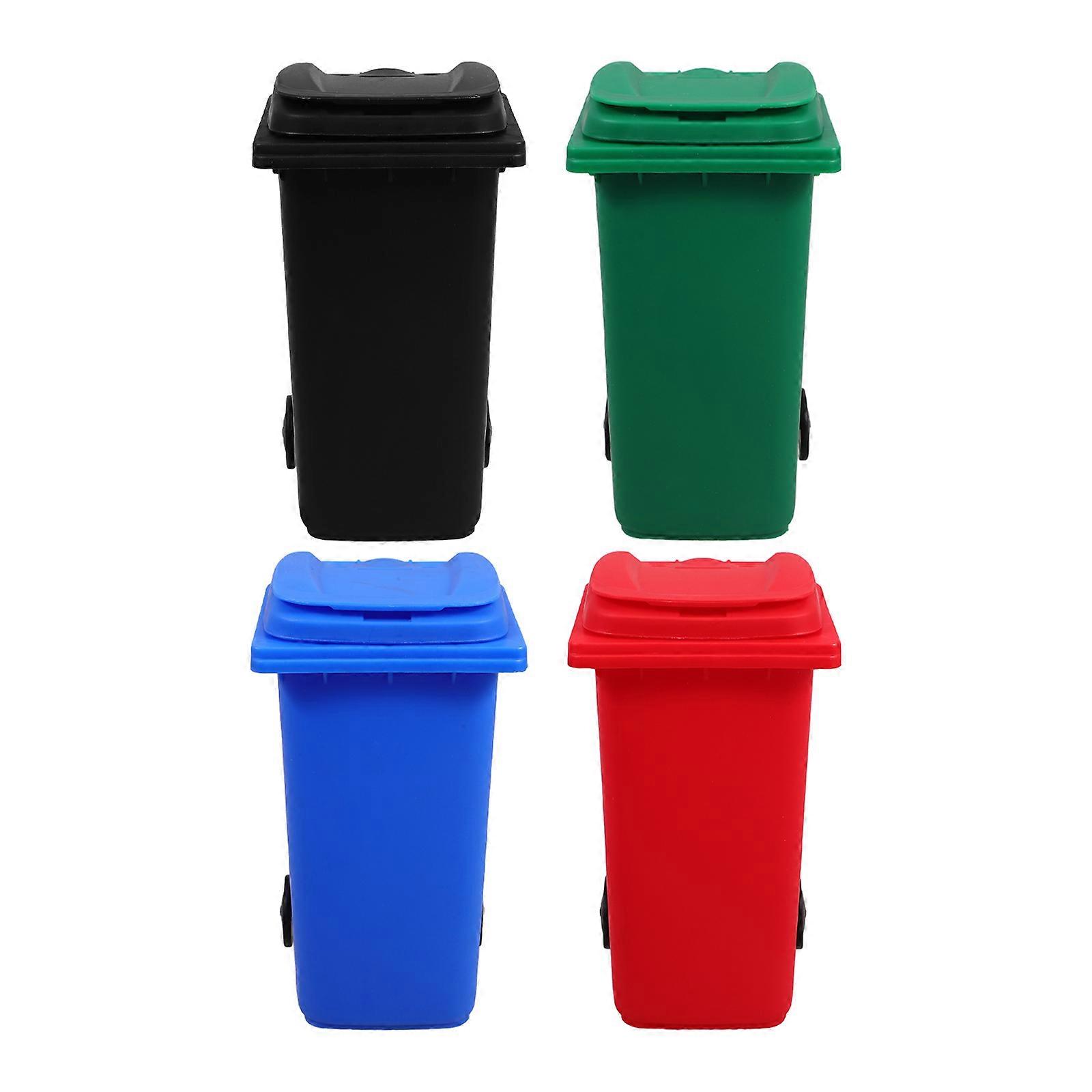 Mini Garbage Bin Tiny Trash Can with Lid for Office Use Black Plastic 4Pcs