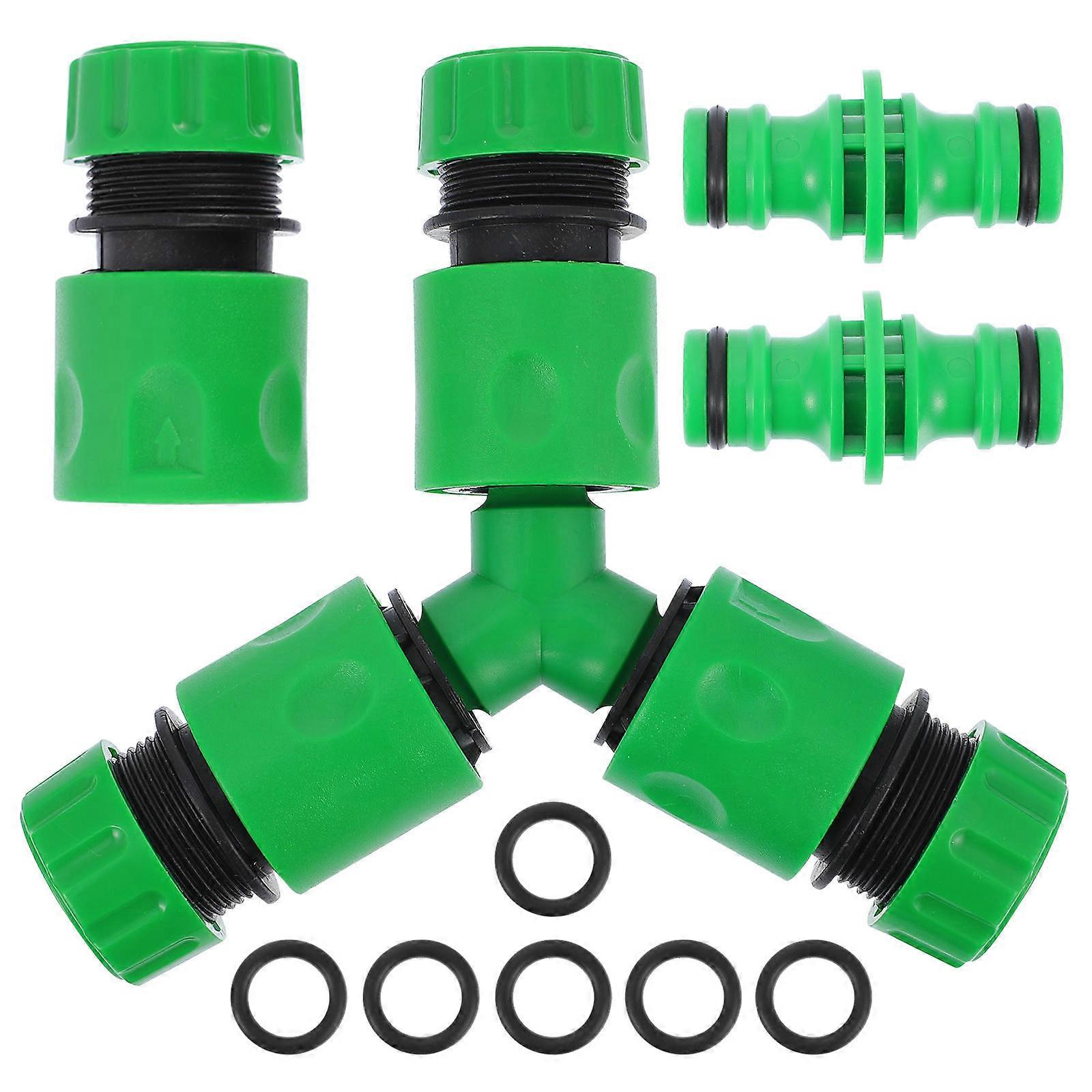 Green Plastic Garden Hose Connector for Water System with 6 Sealing Rings 7 Pieces