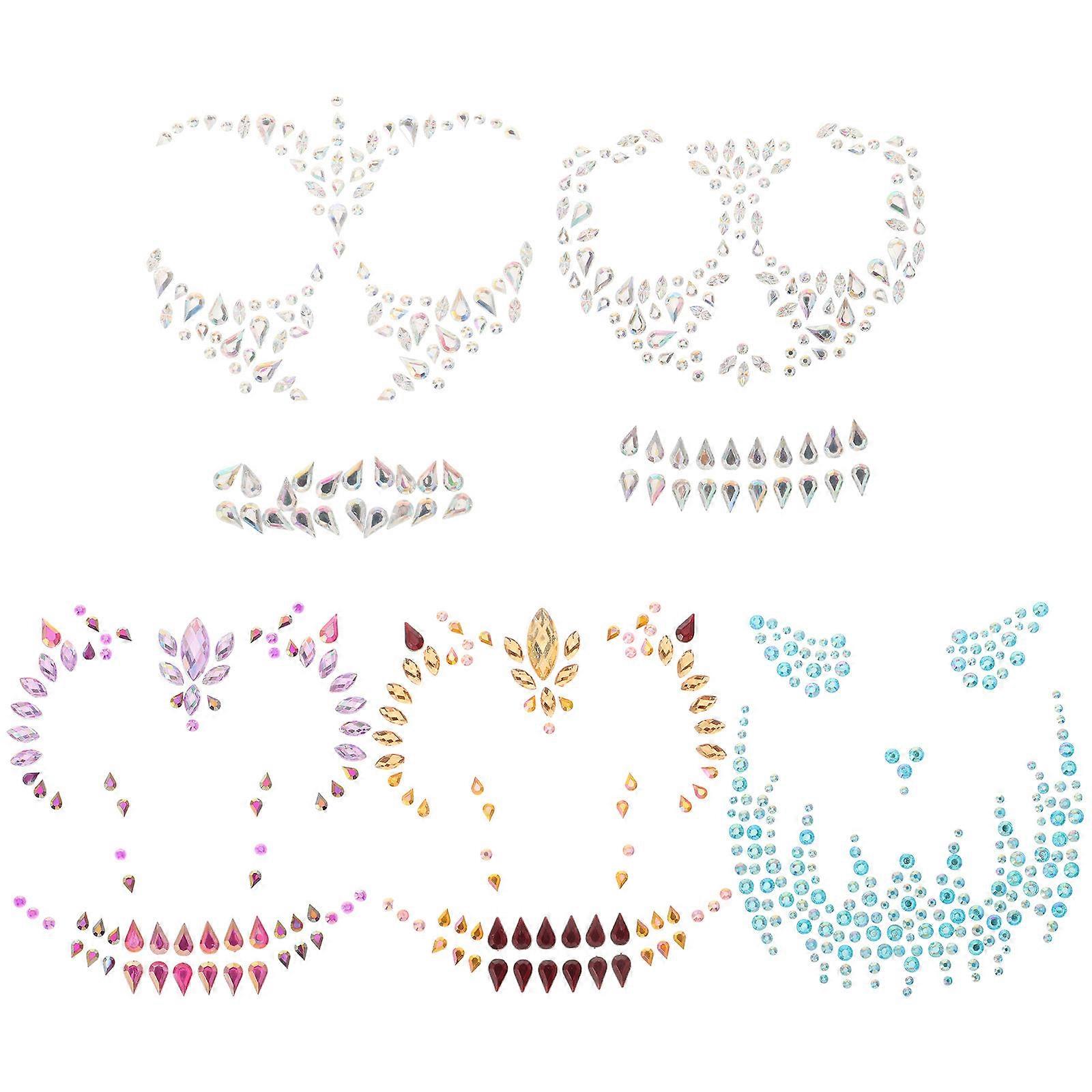 5 Sets Resin Face Jewels & Body Rhinestone Stickers for Halloween Festival Party – Reusable Sparkly Gems Decorations for Costume Masquerade Weddings