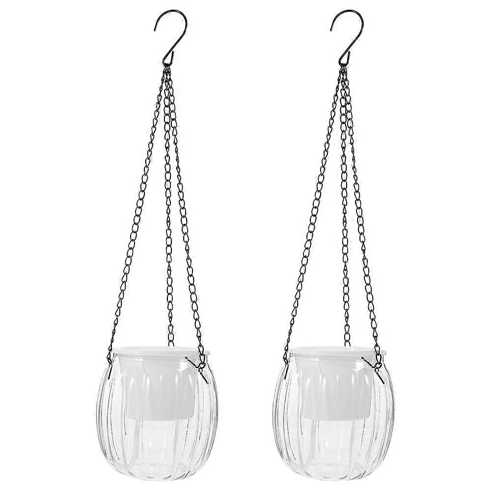 Transparent Self Watering Hanging Planters with Drainage Hole & Chain – Durable Plastic Flower Pots for Garden, Home & Patio Decor