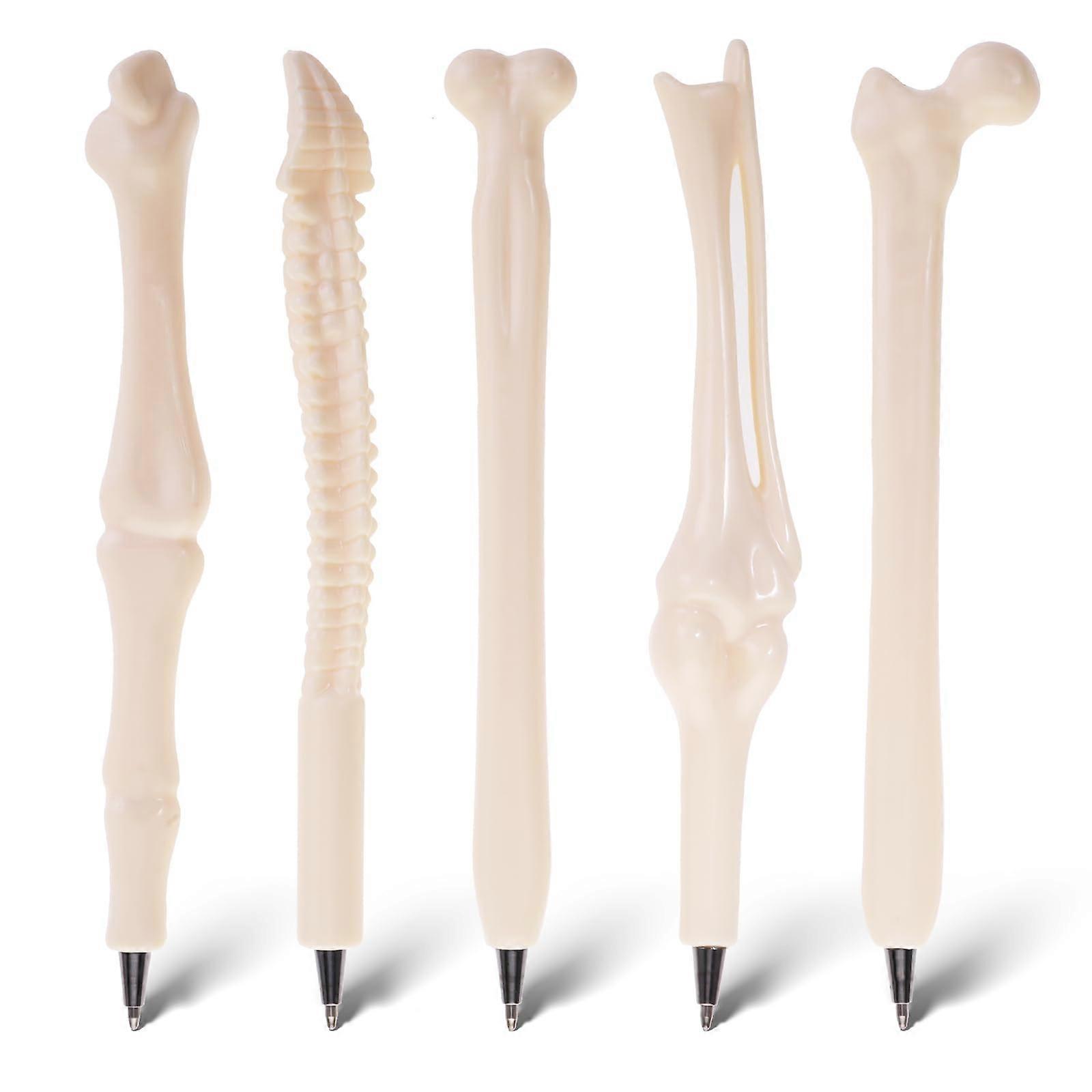 Novelty Bone Ballpoint Pens 5-Pack, 1.0 Mm Ballpoint, Black Ink, Bone Design