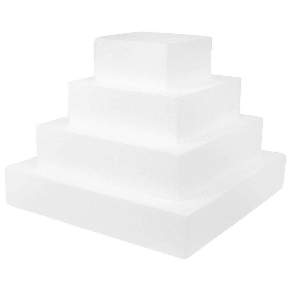 Decorative Fake Cake White Square Model For Bakers Diy Projects Lightweight Smooth Surface 28X25X25CM 4Pcs