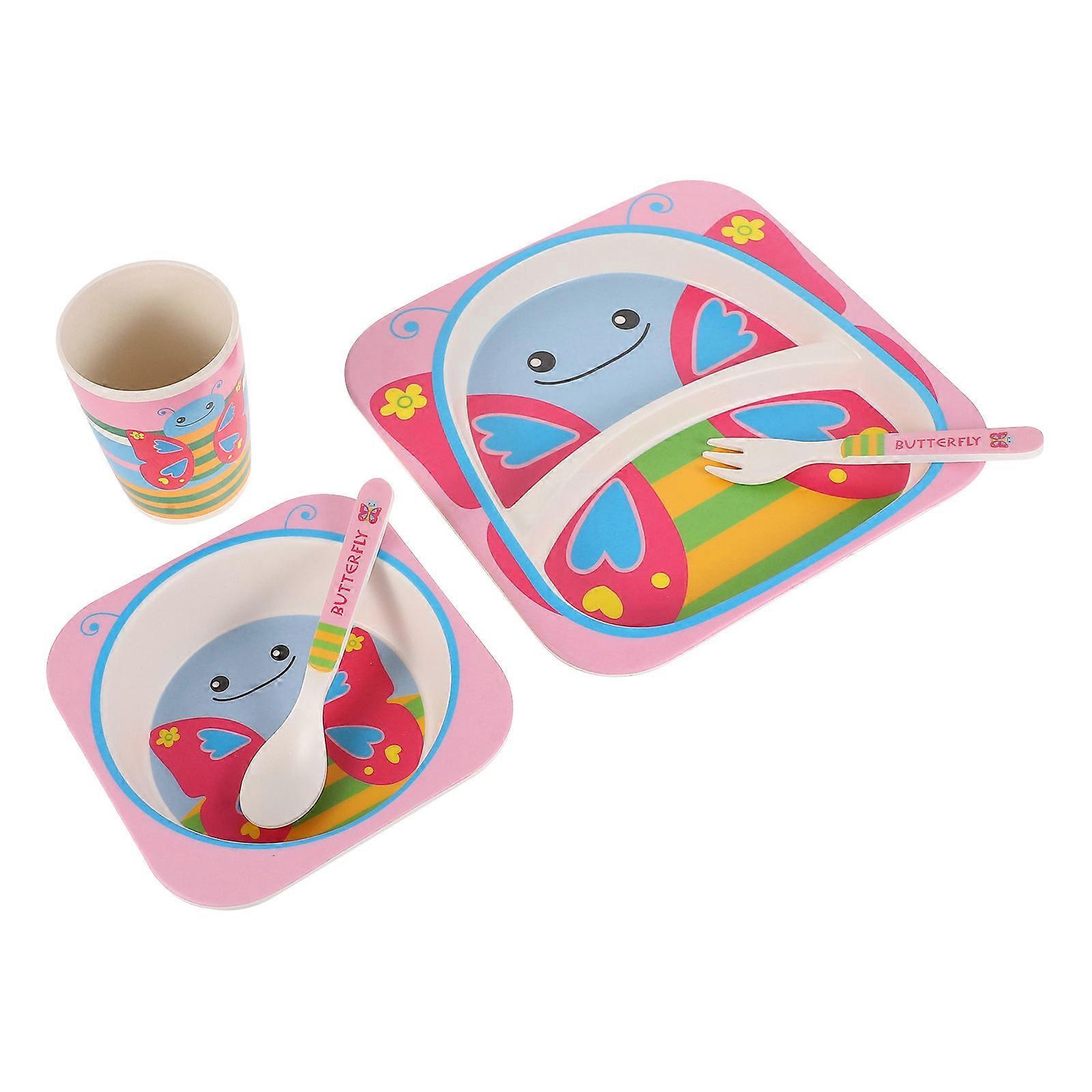 Bamboo Toddler Plates Cups Bowls Set Easy to Handle .4x21.4x2.5cm 5Pcs