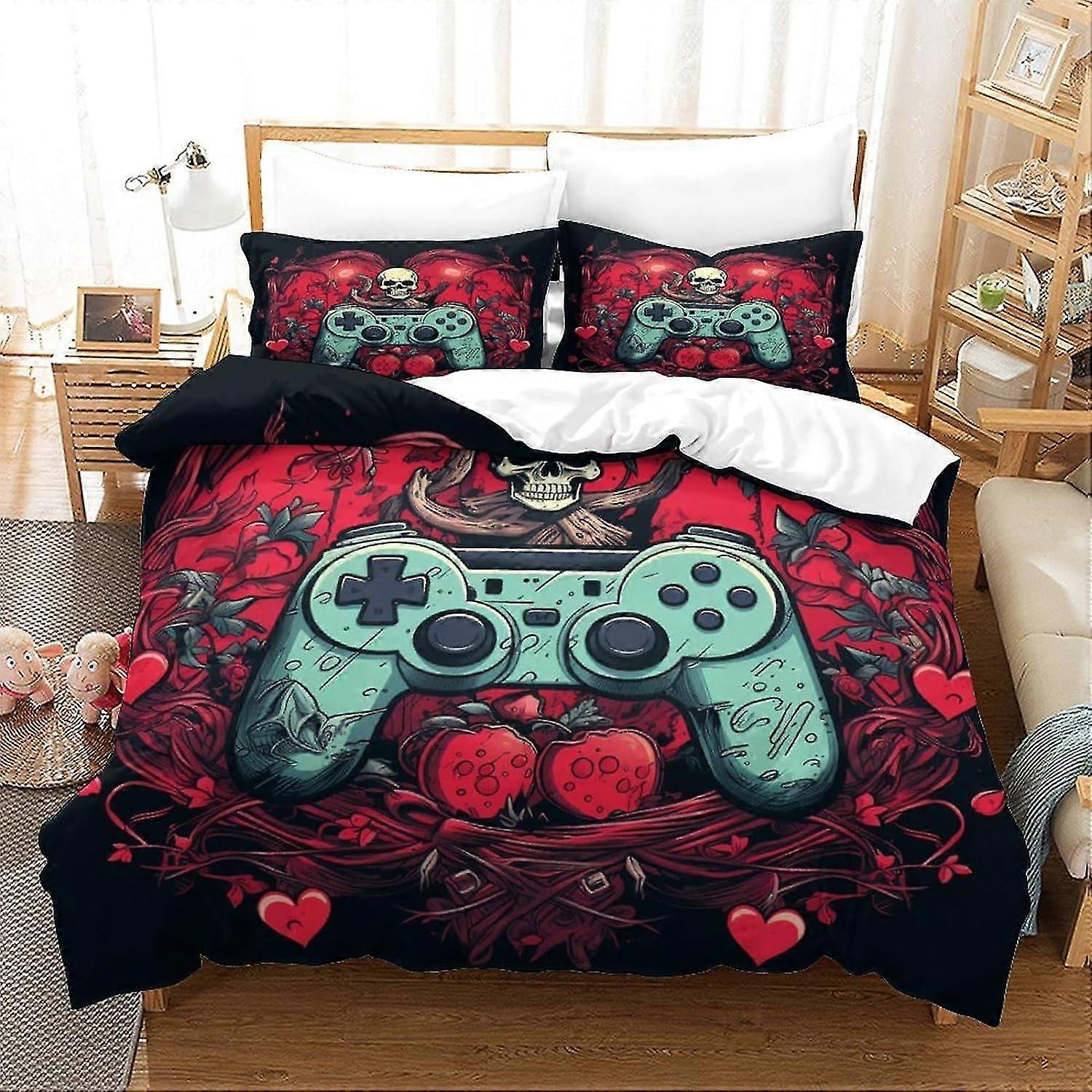 Human Skeleton Bedding Duvet Cover Set Game Controller 3D Printed Bedspreads for Adults and Kids No Comforter Double