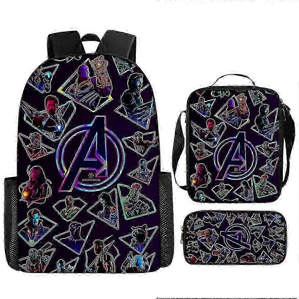 3 قطع حقيبة مدرسية للأولاد المنتقمون الرجل الحديدي كابتن أمريكا حقيبة ظهر كبيرة السعة Hr