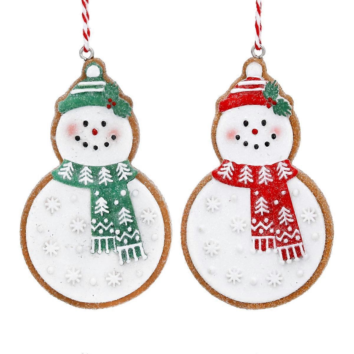 Gisela Graham Set of 2 Gingerbread Snowmen Christmas Tree Decorations