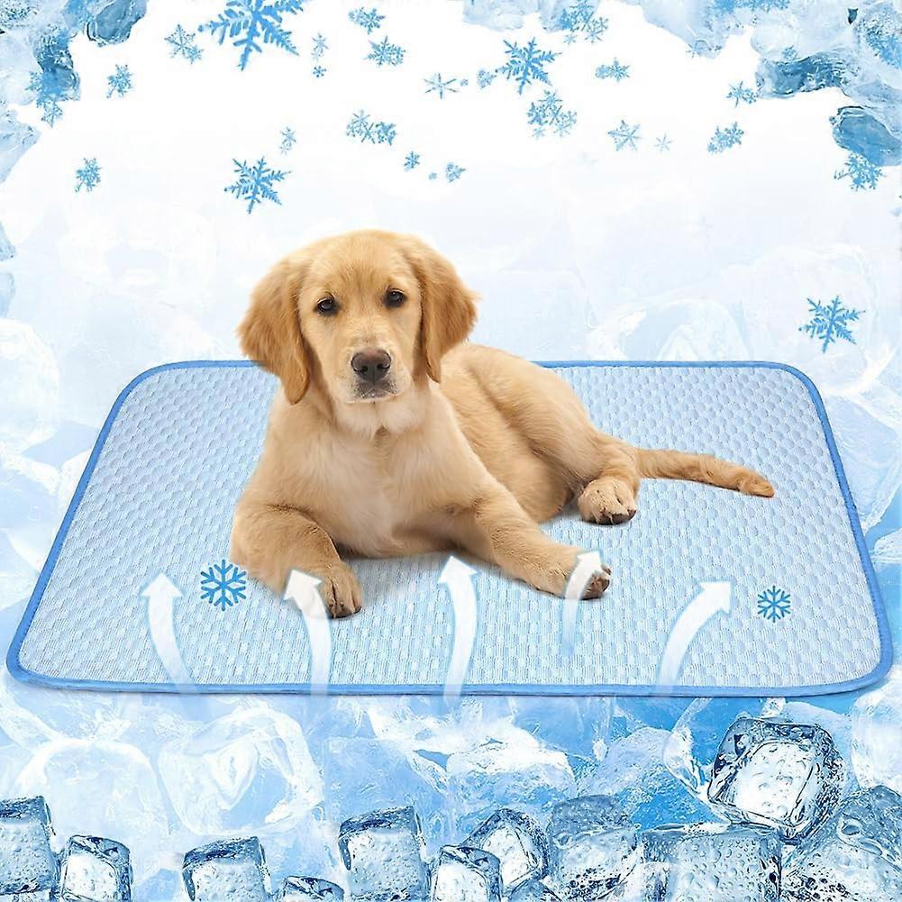 Breathable Self-Cooling Pet Mat for Dogs & Cats - No Electricity Needed, Machine Washable with Non-Slip Bottom, Fits Crates/Kennels/Furniture, Blue