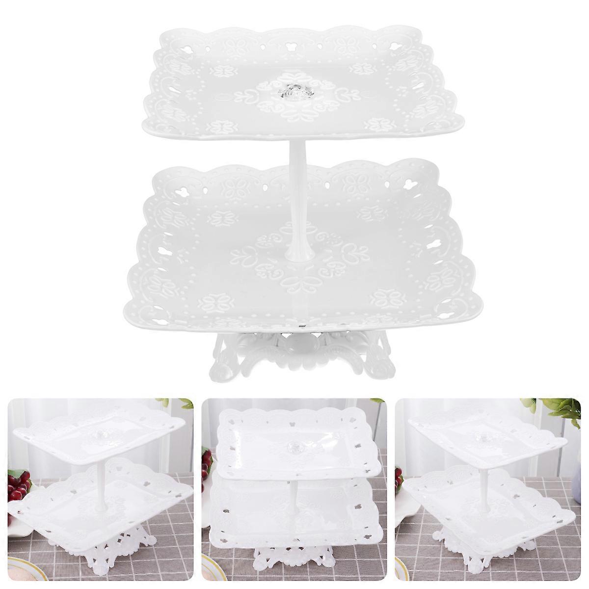 Stand de gâteau carré pour l’affichage de nourriture de fête Anniversaire Mariage Thé de l’après-midi britannique Style 23,5 x 23,5 x 21 cm Blanc 1Set
