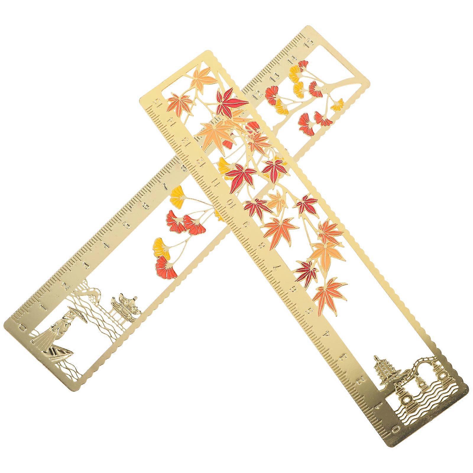 2Pcs Metal Bookmark with Ruler Chinese Style Gift for School Use Assorted Color Creative Design