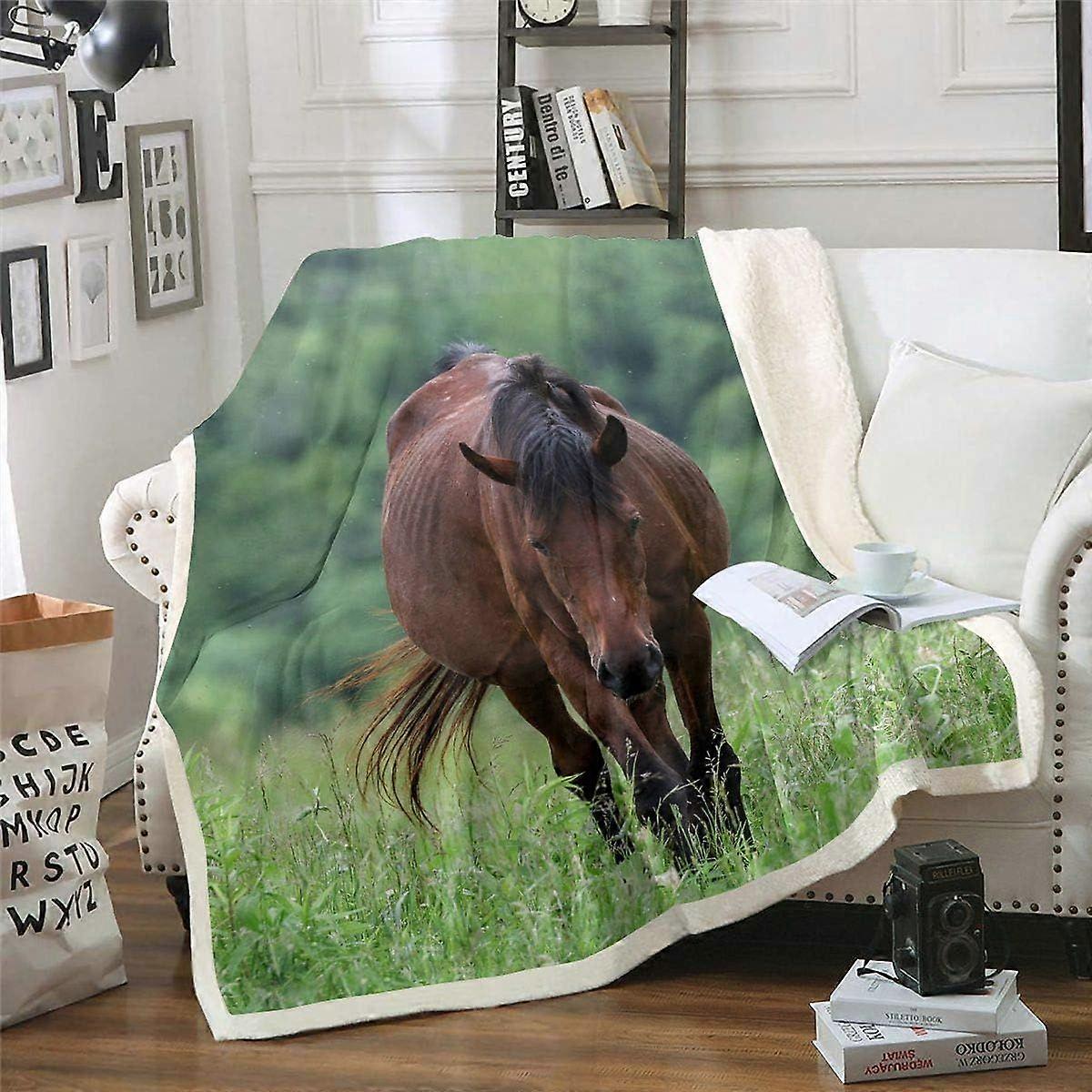 الحصان الصوف رمي بطانية الركض الحصان أفخم بطانية للسرير أريكة البرية شيربا بطانية دافئة غامضة الحياة الحياة الطبيعية خضراء الطفل x