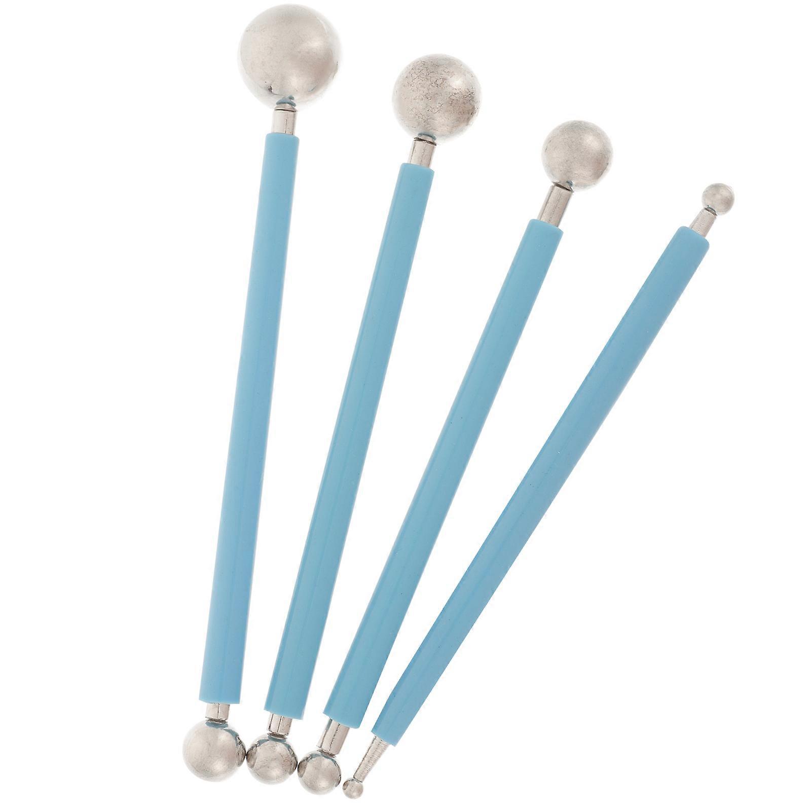 Sky-blue Stainless Steel Clay Tools Four Piece Set for Daily Use Dual Ends with Various Sizes