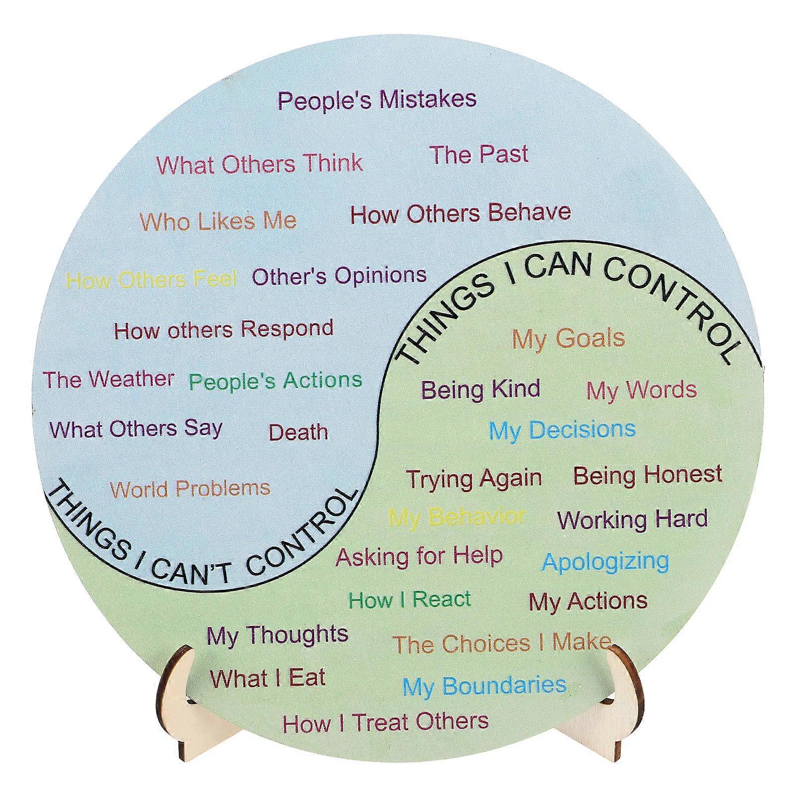 Double Sided Wooden Emotion Wheel with Stand Color Coded Mood Chart for Therapy, Home, and School Enhances Workspace Ambiance