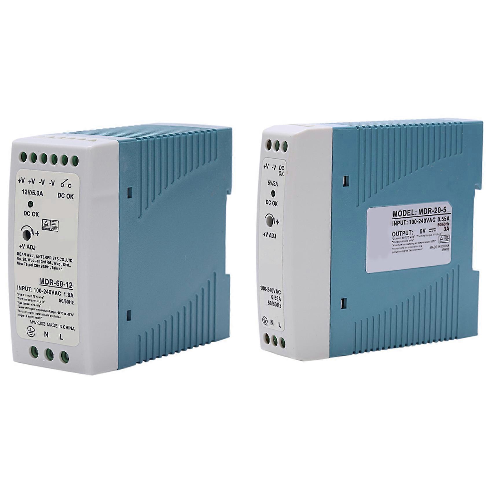 2x MDR-60 12V 60W& MDR-20 5V 20W Din Rail Power Supply Ac-Dc Driver Voltage Regulator Power Suply 11