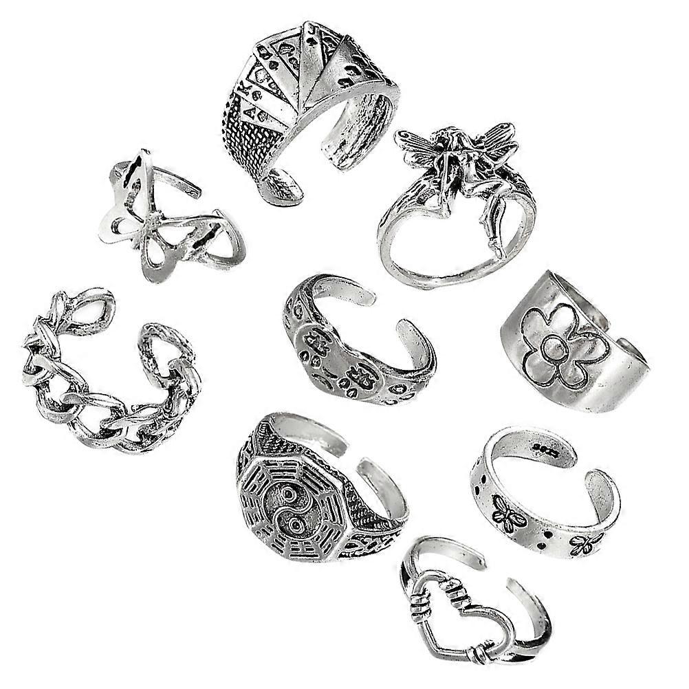 Retro Adjustable Finger Rings Set For Halloween Costume Balls Open Decoration 9Pcs