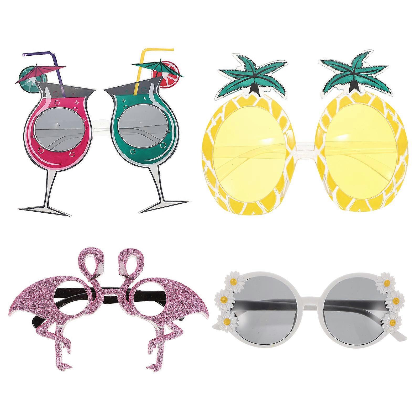 4pcs Hawaii Party Glasses Stylish Eyewear Decorative Props with Daisy, Pineapple, Flamingo Summer Themes for Adults