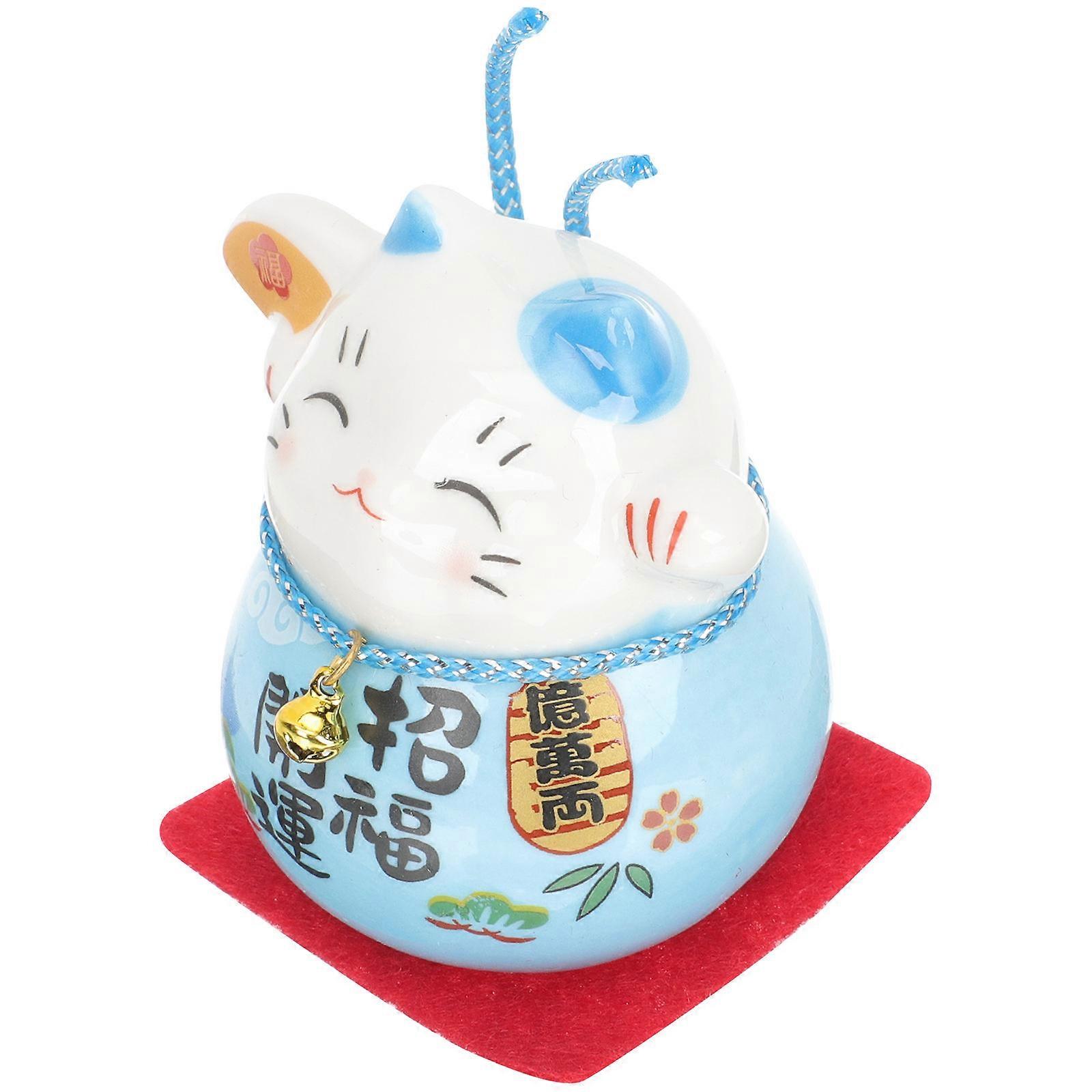 Lucky Feng Shui Cat Figurine Home Office Decoration Cat Shape High-Temperature Firing 1Pack