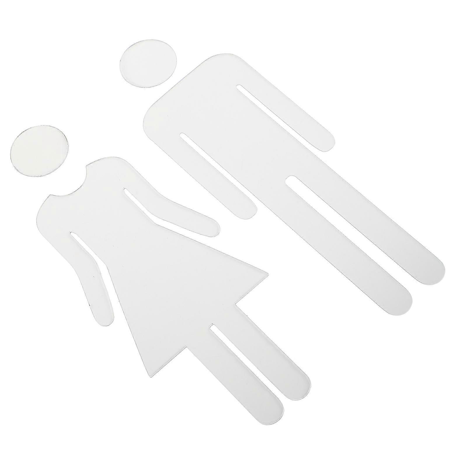 Bathroom Identification Sign Acrylic Material Silver 2Pcs Set