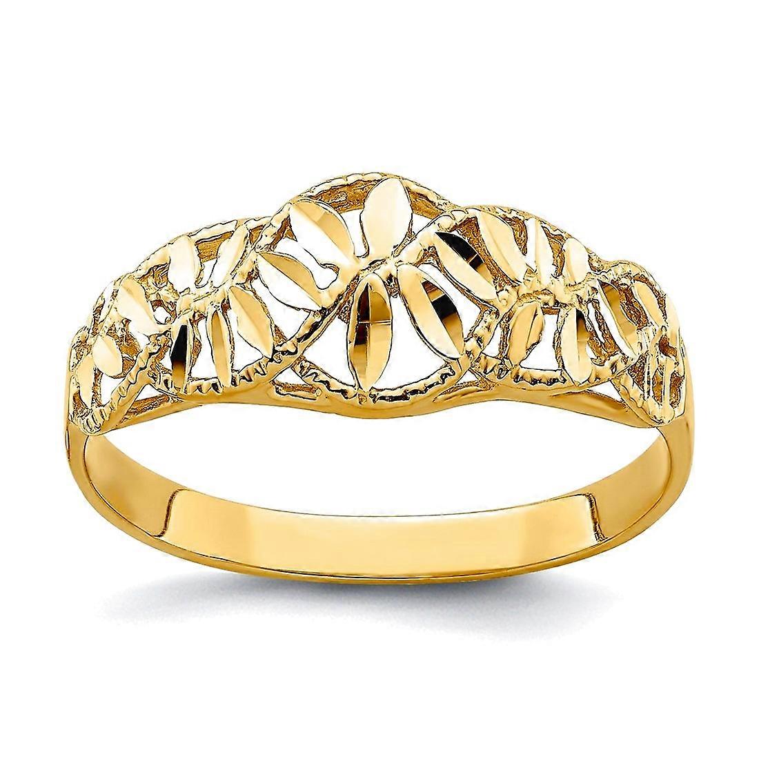 8 febmm 14k Solid Textured Polished Gold Sparkle Cut-Cut out Vine and Leaf Design Dome Ring Size 7.5-Ring for Women
