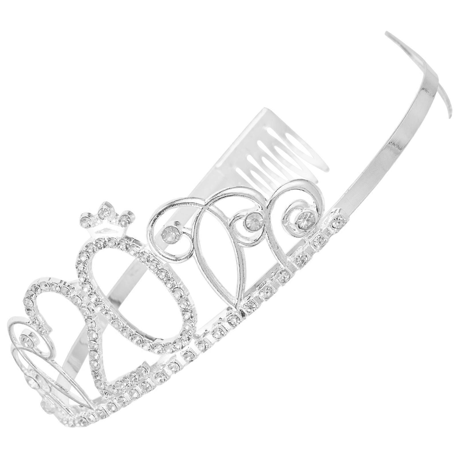 Elegant Rhinestone Birthday Crown For Photo Activity Silver 1Set