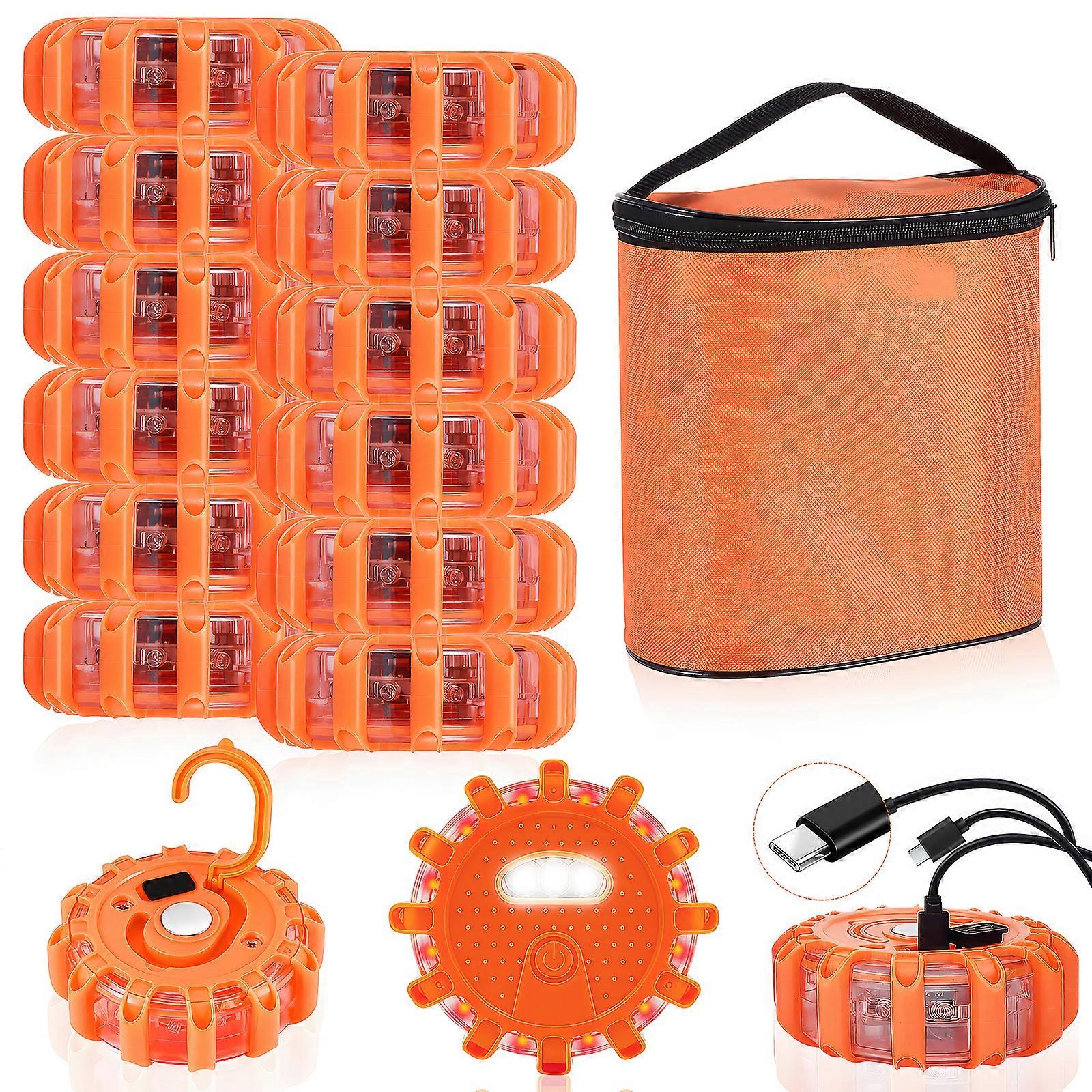 12PCS USB-C Rechargeable LED Road Emergency Light with