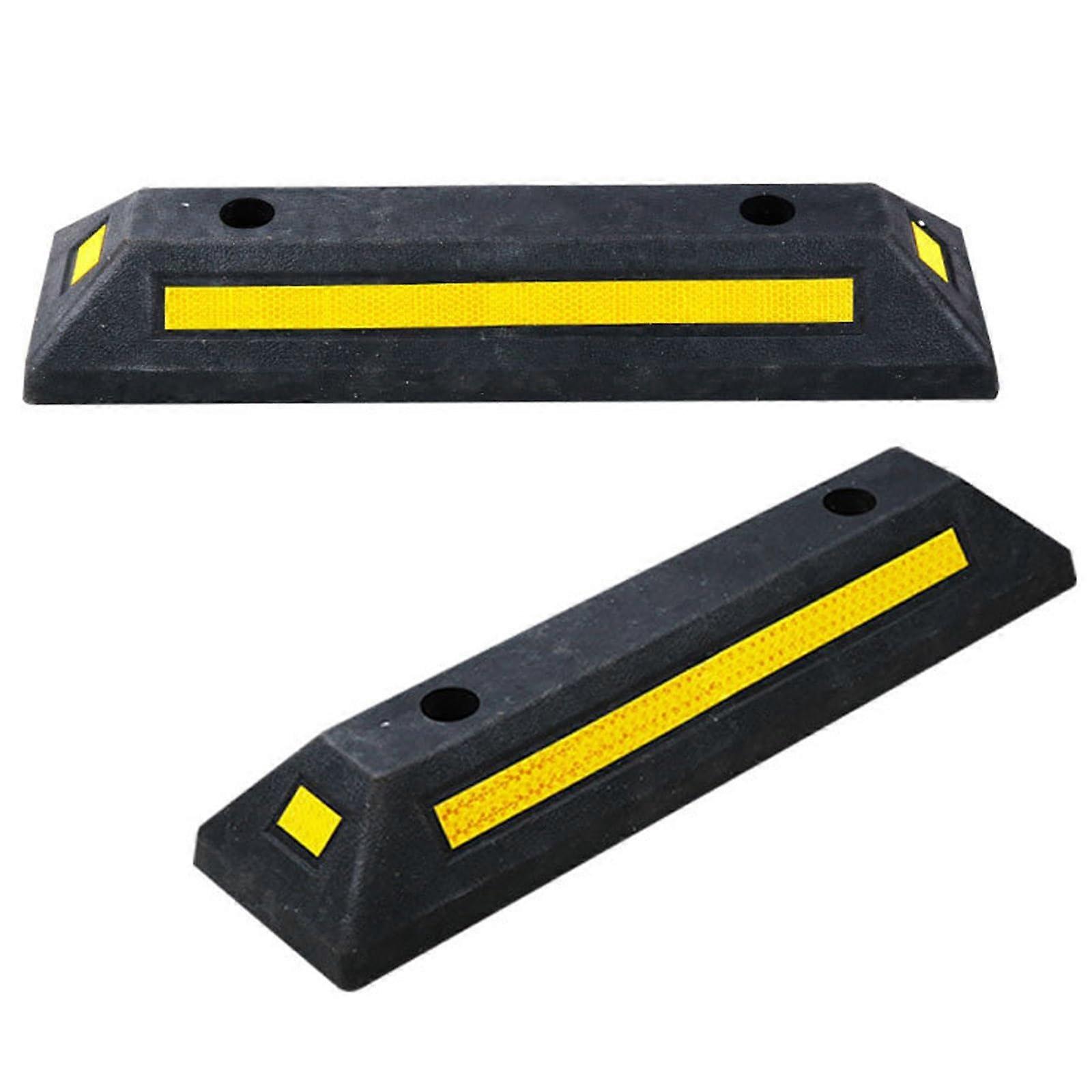 Parking curb with reflective film, rubber parking stopper, tire stopper for garages, driveways, and commercial parking lots (2 pieces) 55x15x9cm