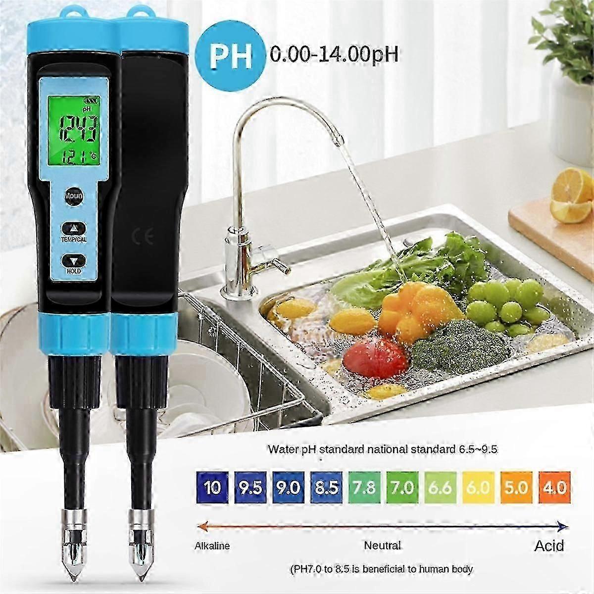 High-Precision pH Meter 0.00-14.00 for Meat, Cheese, Dough, and Water Testing with Temperature Sensor