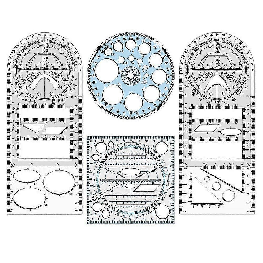 4Pcs Multifunctional Geometric Ruler Measuring Drawing Ruler Plastic Mathematics Tools for Student