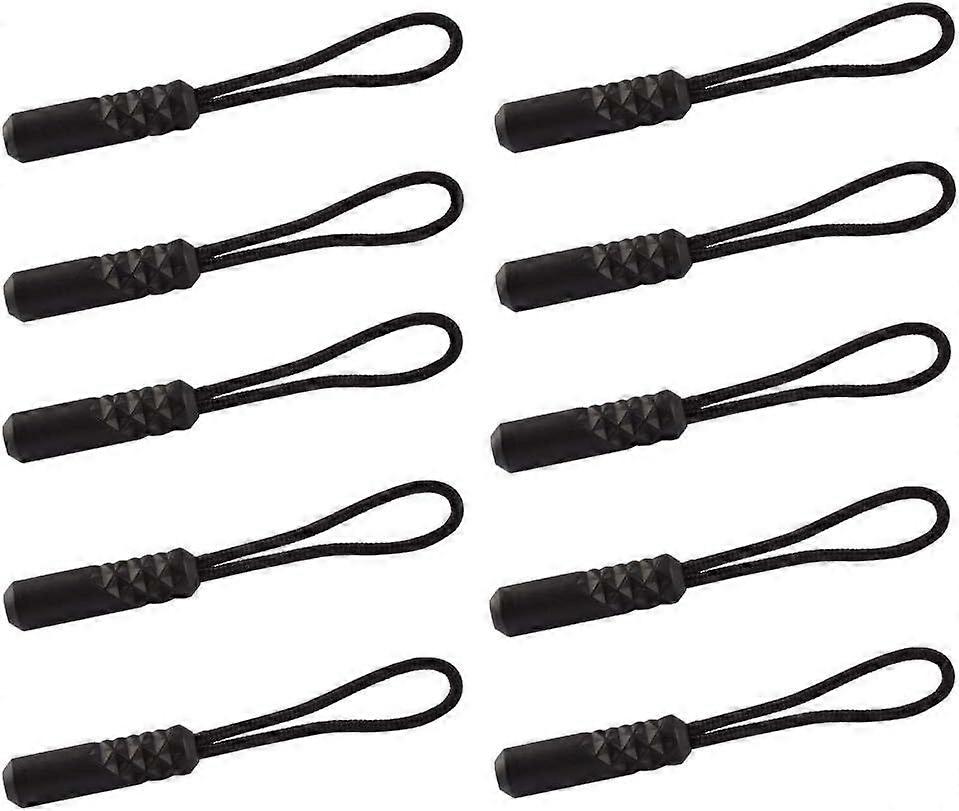 10 Pack Durable Cord Zipper Pulls Pull Tab Zipper Replacement for Purses,Backpacks, Luggage, Clothing,Black