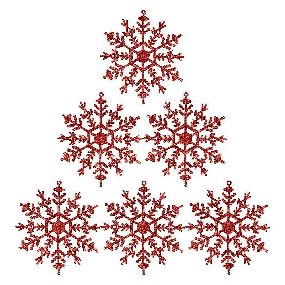 Red Xmas Snowflake Pendants for Christmas Tree Decor Plastic 6Pcs and Lightweight