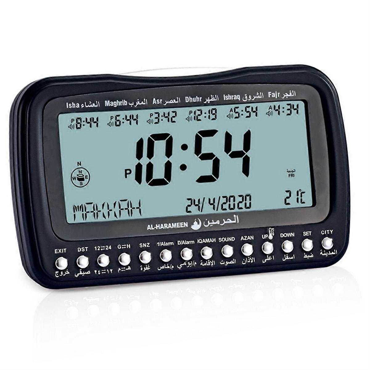 Backlit Desk Clcok Islamic Azan Athan Prayer Alarms Table Clock Temp Display Direction Digital Clock Alarms Clock B