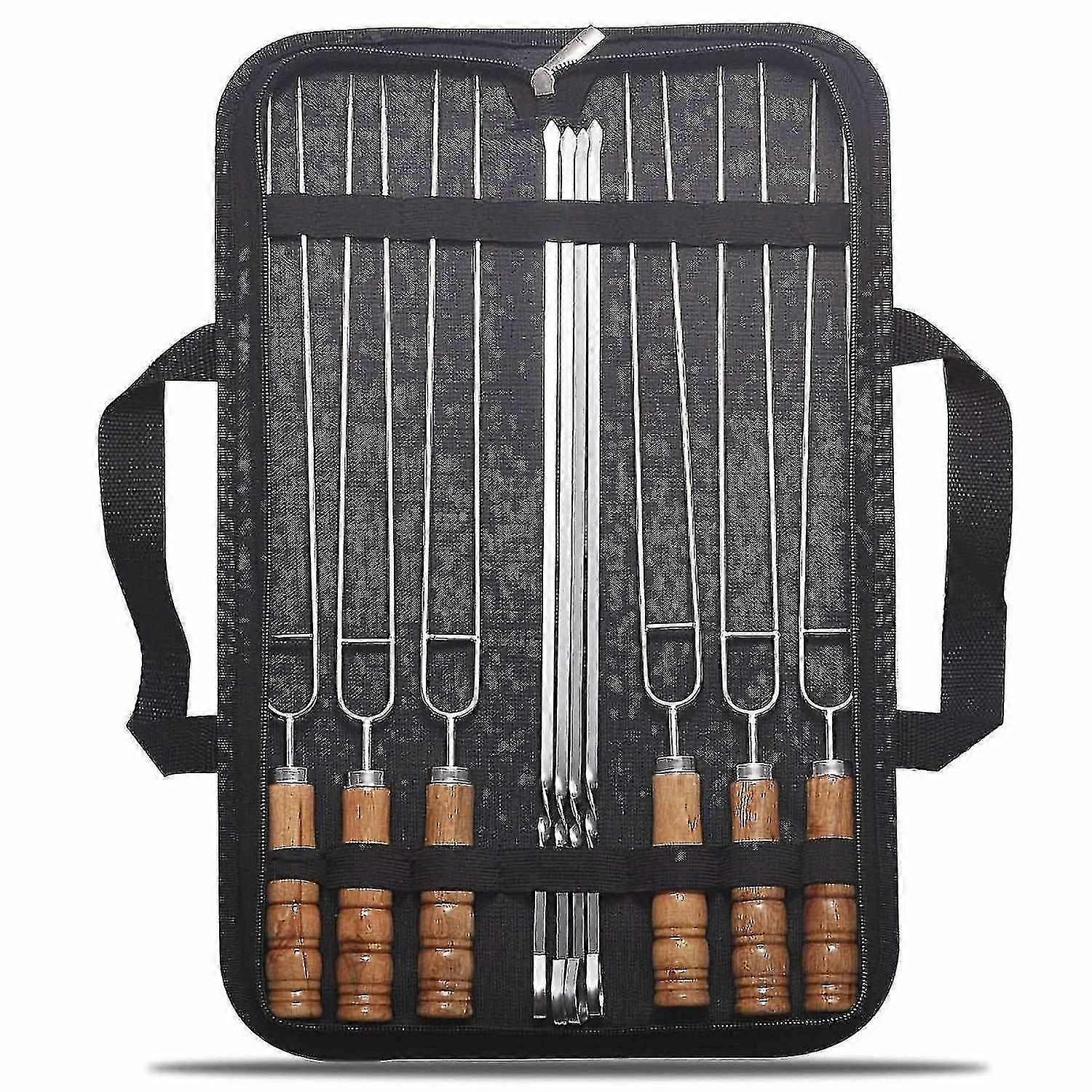 10pcs Skewers For Barbecue Reusable Grill Stainless Steel Skewers Shish Kebab Bbq Camping Flat Forks