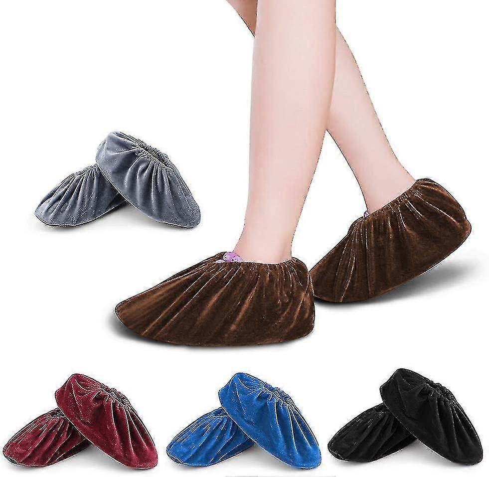 Washable Flannel Shoe Covers 5 Pairs Reusable Overshoes for Indoor