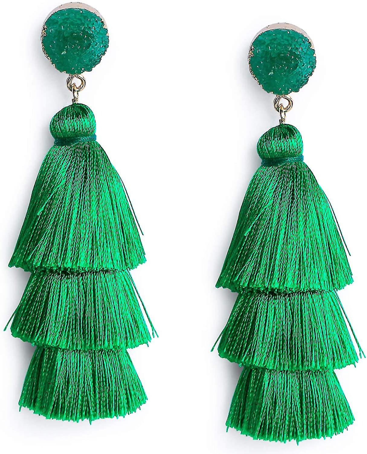 Colorful Layered Tassel Earrings Bohemian Tiered Tassel Stud Dangle