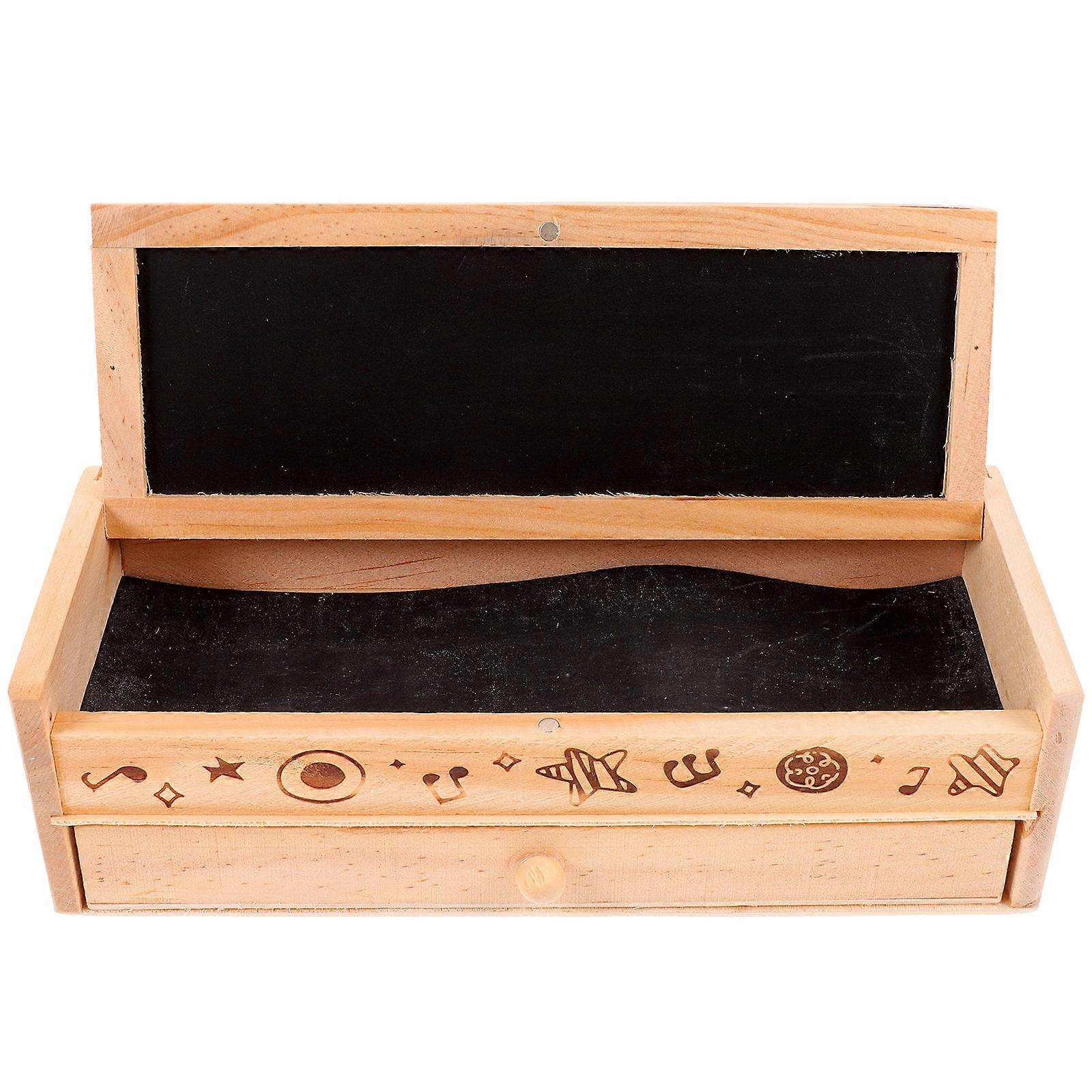 Wooden Pencil Box for Student Double Layer Storage 3Pcs Pack