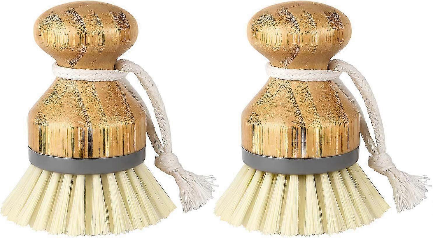 Bamboo Palm Brush, Scrubber Brush for Cleaning Dishes, Pots, Kitchen Sink, Set of 2