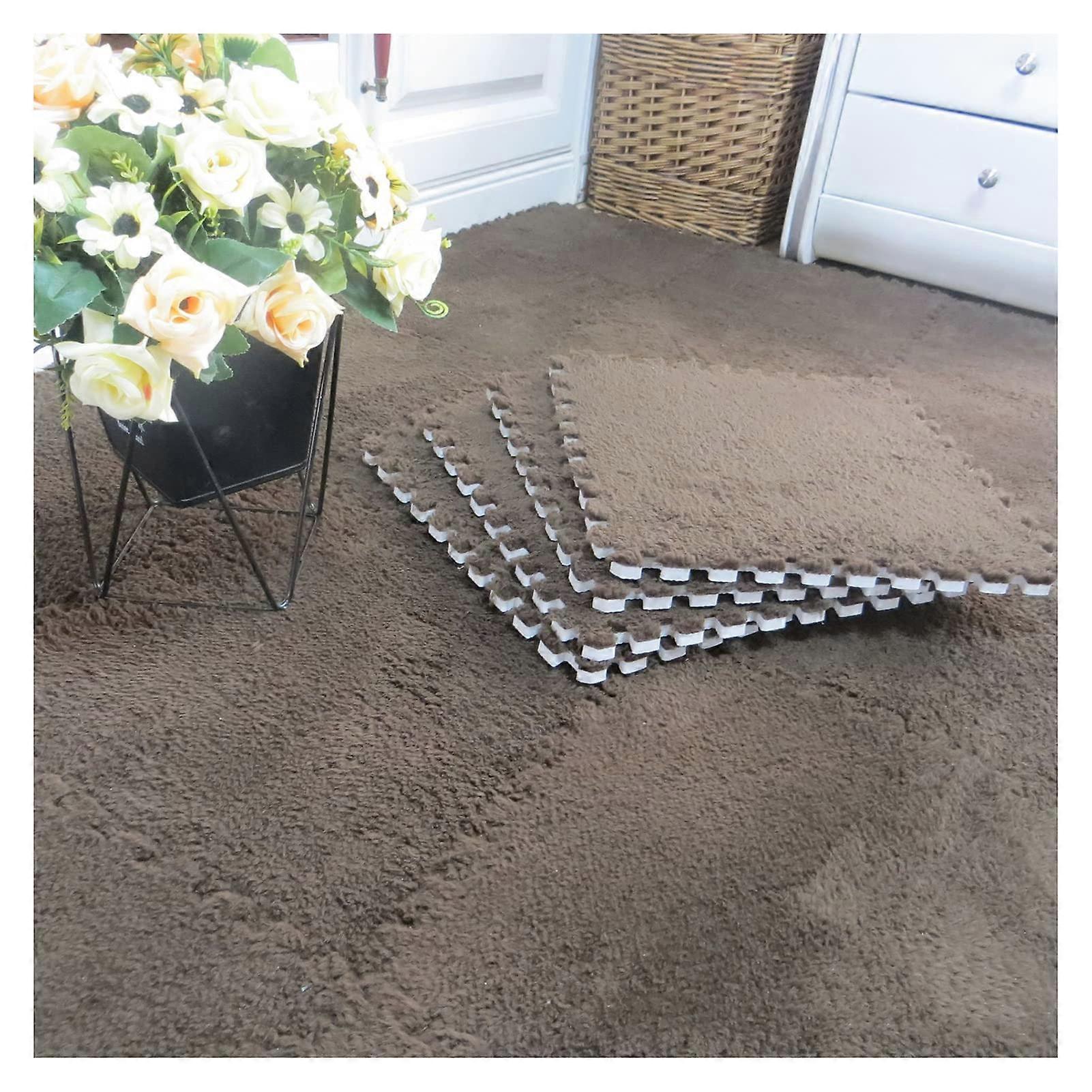 12 Pcs Interlocking Carpet Tiles Dark Grey, Plush Foam Square Floor Mats for Living Room and Bedroom, 12 Sq.Ft